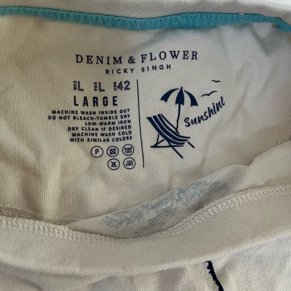 🔵 Denim & Flower Beige Shirt with Navy Palm Print🏝️ Size:L - Picture 4 of 9